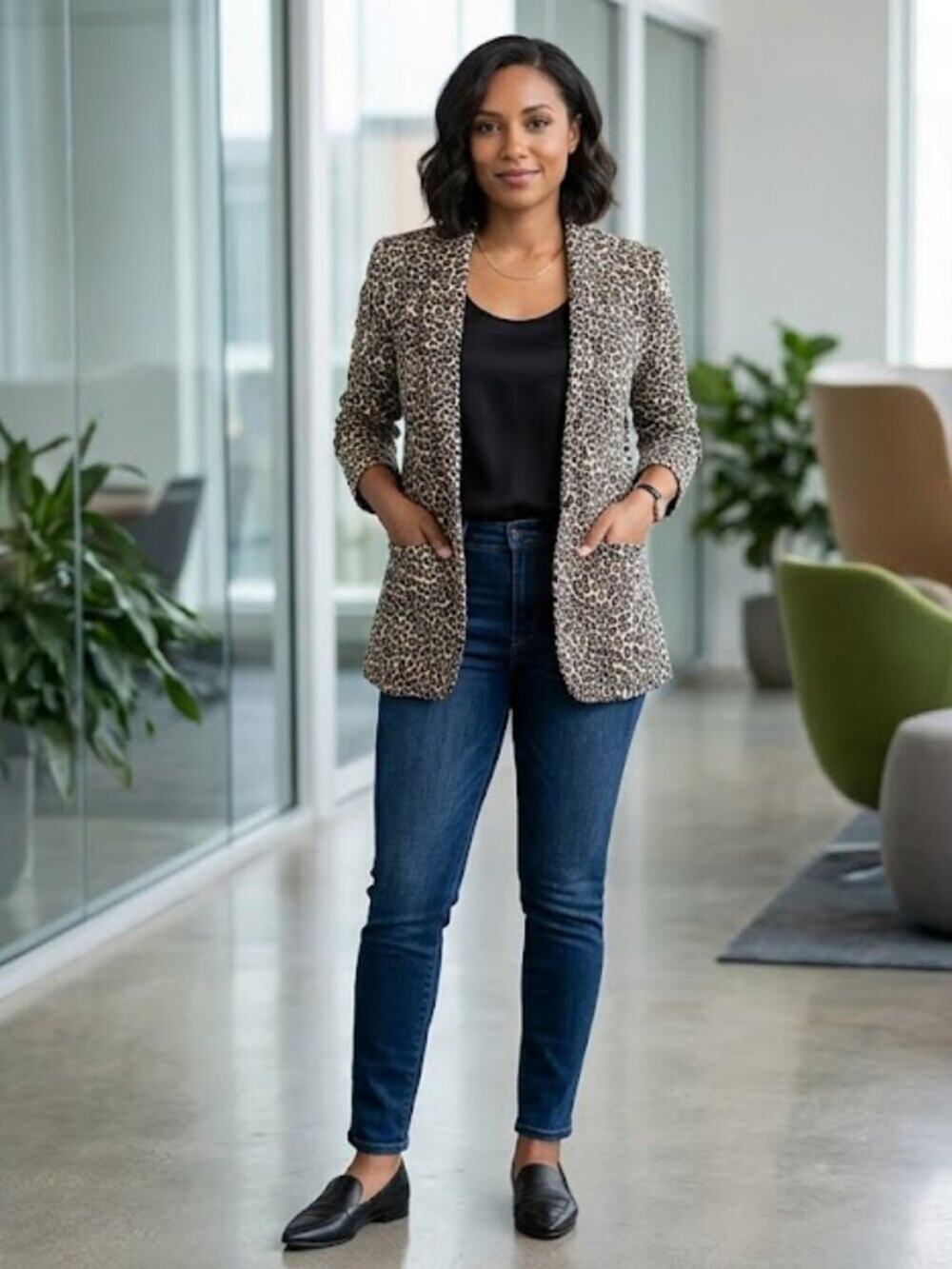 Intempo Leopard Print Single-Button Blazer | Neutral Tan & Black | Size 2XL